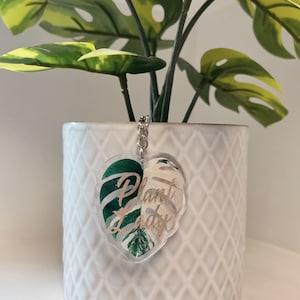 Plant Lady Keychain | Plant Lover Gift | Variegated Monstera Leaf Key Chain | Rare Plants | White & Green Leaf | Perfect Gift | Rare Leaf