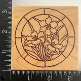 The Stamp Barn Round Stained Glass Lily Flowers Wood Mounted Rubber Stamp