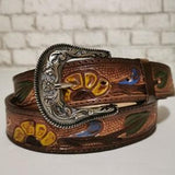 Leather belt for women, Handmade, sunflower