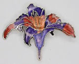 Silver Tone Enamel Lily Brooch Purple & Pink Cloisonn??? Flower Pin