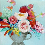 Ornate Peonies Oil Painting Original Flower Artwork Textured Floral Baroque Basket Impasto Square Fine Art Bouquet 3D Brush Stroke by Fusion