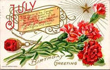 E. Nash Birthday Greetings Postcard July Carnation and Ruby Flower