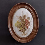 Vintage Handmade 1970s Retro Dried Pressed Flower Art Framed Oval Faux Wood