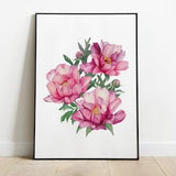 Pink peonies bouquet print. Watercolor floral wall art. Girls bedroom flowers decor. Printable peonies artwork. Farmhouse wall decor.