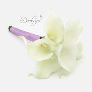 CHOOSE RIBBON COLOR - Real Touch White Calla Lily / Ivory Calla Lily Mini Bouquet, Bridesmaid, Flower Girl, Toss Bouquet, Small Bouquet