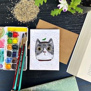 Cat Planter Arnold - Plantable greeting cards, Flower seed paper, eco-friendly, cat lovers, hand-made
