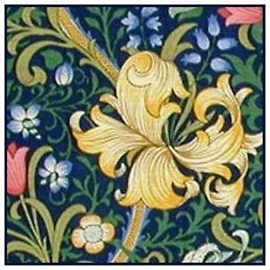William Morris's Navy Blue Golden Lily Detail Counted Cross Stitch Pattern