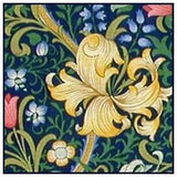 William Morris's Navy Blue Golden Lily Detail Counted Cross Stitch Pattern