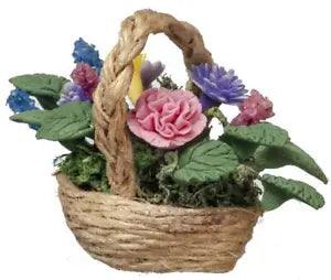 Dollhouse Carnations Flower Floral Display Basket 1:12 Home Garden Accessory