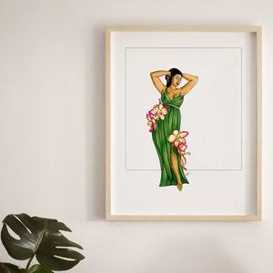 Orchid Dress Print | Floral Art Print | Floral Fashion Illustration Print | Artwork for Walls | Botanical Art | 5x7 8x10 11x14