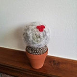 Zach 1 - Round Fluffy Crochet Cactus - Crochet Cactus, Fake Cactus, Fluffy Plant, Green with Flower Cactus - Ready to Ship