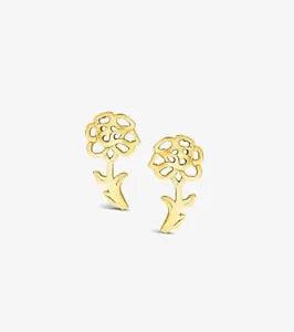 14K Yellow Gold Plated Silver January Birth Flower Carnation Stud Earrings Gift