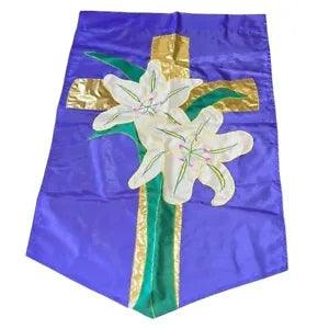FLAG Easter Lily Flower OUTDOOR GARDEN House Banner Large Embroidered VTG