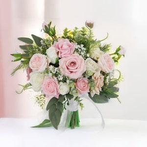A&F Pink and White Wedding Bouquet,  Wedding Bouquet, Bridal Bouquet, Bridesmaids Bouquet, White Rose Flower