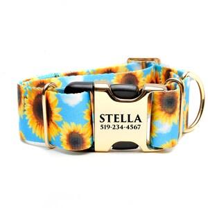 1.5 Inch Adjustable dog collar / SUNFLOWERS / Quick release dog collar / Customized Dog Collar / Personalized Dog Collar / Large Dog Collar