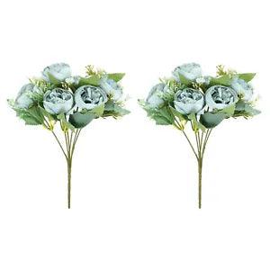 6 Branch Artificial Silk Peony Hydrangea Floral, 2 Pack Fake Flowers, Green