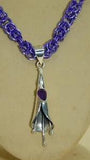 925 Sterling Silver & Amethyst Lily Pendant on Hand-Made Chain Maille Necklace