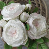 White rose for vase, Realistic Peony rose, David Austin Cabbage Rose, Bride wedding bouquet, Artificial garden rose, Interior Centerpiece