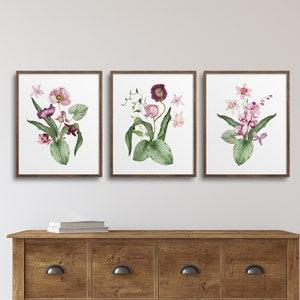 Burgundy Purple Pink Floral Bouquets, Floral Prints, Orchids, Tulips, Narcissus, Floral Wall Art, Purple Flowers, Botanical Greenery Foliage