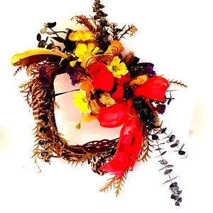 Heart Shaped Wreath Wood Rose Pink Bow Natural Mushrooms Silk Flowers Eucalyptus
