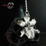 Pendant orchid flower. Pendant with real flower. Silver-plated. Botanical jewelry. Nature Inspired.  Electroplating.