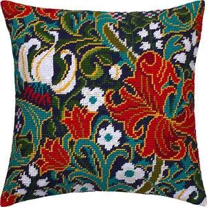 DIY Needlepoint/Tapestry vintage throw pillow cover "GOLDEN LILY" embroidery kit
