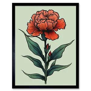 Carnation Old School Flower Tattoo Rockabilly 50s Framed Print Wall Art 12x16