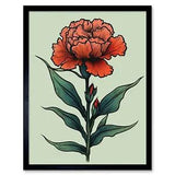 Carnation Old School Flower Tattoo Rockabilly 50s Framed Print Wall Art 12x16