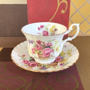 Royal Albert Floral Bouquet in Basket Teacup And Saucer, Roses Grapes, Bone  China England, Montrose Style Tea Cup and Saucer