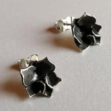 Miniature Orchid silver earrings, sterling, botanical jewelry, orchid jewels, small flower jewelry, dainty jewel, black orchid,
