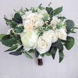 Ivory Cream White Greenery Wedding Bouquet, Boho Bouquet For Weddings, Bridal and Bridesmaids Faux Bouquets, Artificial Wedding Flowers