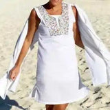 Petite Peony Dress White Seersucker Shift Sleeveless Floral Trim Size 10