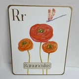 Flower Alphabet Card Wall Art Letter R 8" x 10"  Ranunculus Girls Room Garden