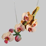 Wooden white orchid flowers branch choker, grandma necklace