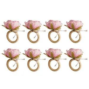 Flower Napkin Rings Set of 8,Pink Peony Flower Handmade Napkin 8 Pink Flower