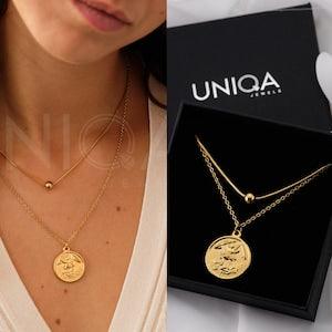 St. Michael Archangel necklace, protection Layer necklace set, Gold Medallion Necklace,  San Miguel necklace, coin necklace