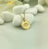 Water Lily Coin Pendant 14k Yellow Gold Personalized Jewelry July Birth Flower