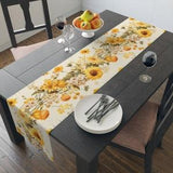 Whimsical Sunflowers and Daisies Summer Table Runner, Floral Home Decor, Country or Farmhouse Style Homes, Orange and White, 72