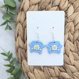 Blue Hippie Bus with Daisy Sunflower Polymer Clay Earrings Van with Flower