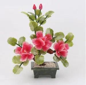 Natural Chinese Jade 3 Pink Peony Flower Bonsai Flowering Feng Shui Decor