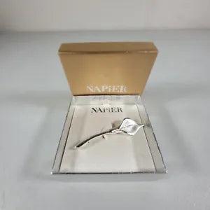Signed Napier Silver Tone Lily Flower Brooch Floral In Box