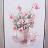 Rose Bouquet Cross Stitch Pattern/ Pink rose & rabbit counted cross stitch chart, picture