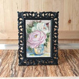 Shabby chic original oil roses bouquet in vase painting on canvas with frame