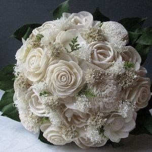 All Natural Ivory Wood Flower Wedding Bouquet