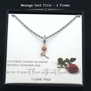 To Girlfriend/Relationship - Carnation Rose Gold Charm Necklace - Message Card