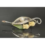 VINTAGE WELLS 925 STERLING SILVER NEPHRITE AND PEARL LILY OF THE VALLEY SKY