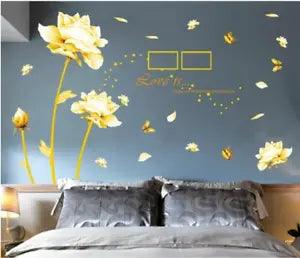 Wall Stickers Golden Peony Flower Gold Yellow Home office Decor All Room Mural