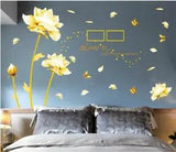 Wall Stickers Golden Peony Flower Gold Yellow Home office Decor All Room Mural