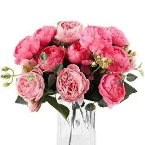 Artificial Peony Flower Silk Peonies Bouquet 4 Bundles Fake Rose Red+pink