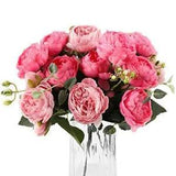 Artificial Peony Flower Silk Peonies Bouquet 4 Bundles Fake Rose Red+pink
